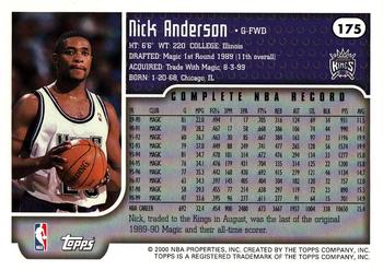 1999-00 Topps #175 Nick Anderson Back