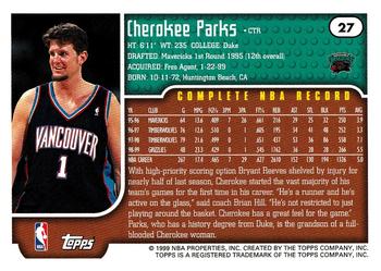 1999-00 Topps Tipoff #27 Cherokee Parks Back