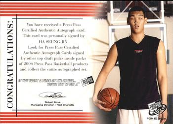2004 Press Pass - Autographs #NNO Ha Seung-Jin Back