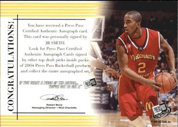 2004 Press Pass - Autographs #NNO JR Smith Back