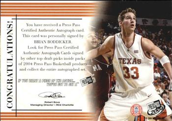 2004 Press Pass - Autographs Blue #4 Brian Boddicker Back