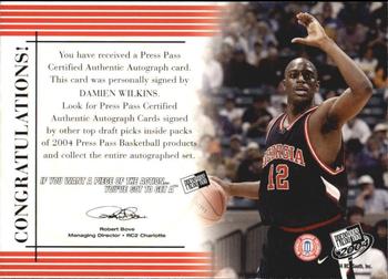 2004 Press Pass - Autographs Silver #37 Damien Wilkins Back