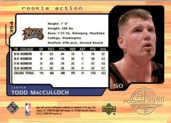 1999-00 Upper Deck #354 Todd MacCulloch Back