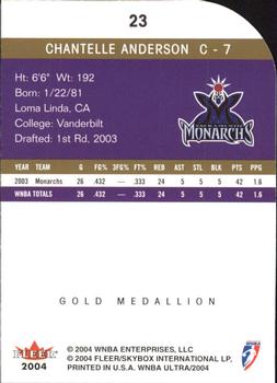 2004 Ultra WNBA - Gold Medallion #23 Chantelle Anderson Back