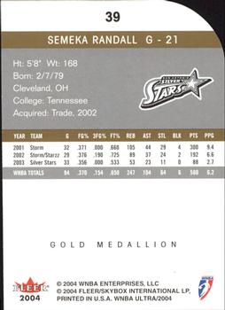 2004 Ultra WNBA - Gold Medallion #39 Semeka Randall Back