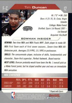 2004-05 Bowman - Chrome #12 Tim Duncan Back