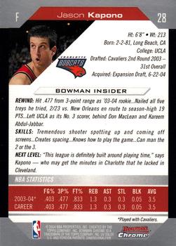 2004-05 Bowman - Chrome #28 Jason Kapono Back