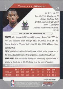 2004-05 Bowman - Chrome #54 Desmond Mason Back