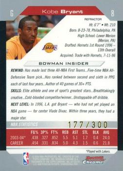 2004-05 Bowman - Chrome Refractors #8 Kobe Bryant Back