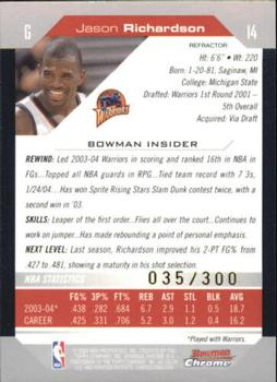 2004-05 Bowman - Chrome Refractors #14 Jason Richardson Back