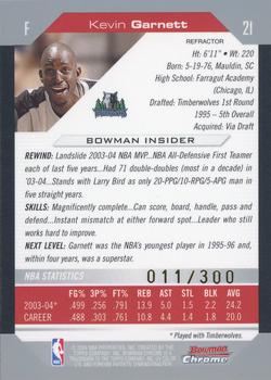 2004-05 Bowman - Chrome Refractors #21 Kevin Garnett Back