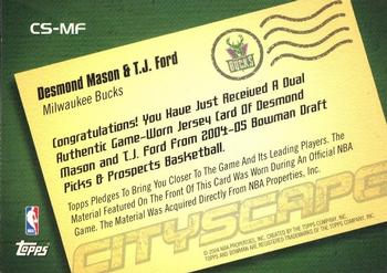 2004-05 Bowman - Cityscape Relics #CS-MF Desmond Mason / T.J. Ford Back