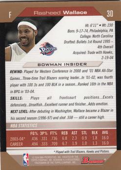 2004-05 Bowman - Gold #30 Rasheed Wallace Back