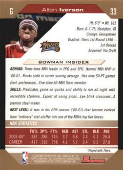 2004-05 Bowman - Gold #33 Allen Iverson Back