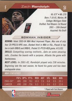 2004-05 Bowman - Gold #51 Zach Randolph Back