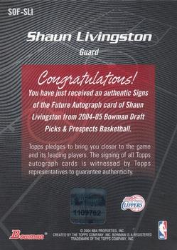 2004-05 Bowman - Signs of the Future #SOF-SLI Shaun Livingston Back