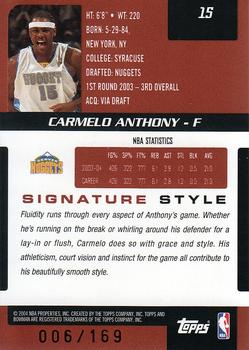 2004-05 Bowman Signature - 169 #15 Carmelo Anthony Back