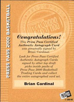 2000 Press Pass - Autographs #NNO Brian Cardinal Back