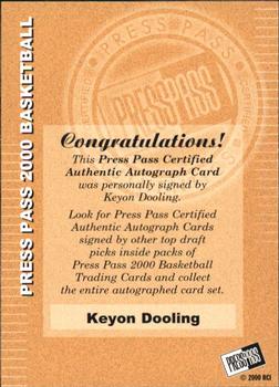 2000 Press Pass - Autographs #NNO Keyon Dooling Back