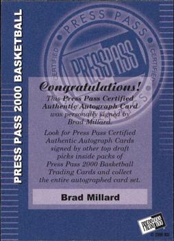 2000 Press Pass - Autographs #NNO Brad Millard Back
