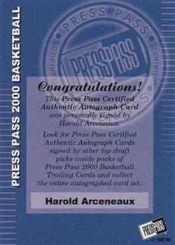 2000 Press Pass - Autographs #NNO Harold Arceneaux Back
