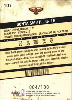 2004-05 Fleer Authentix - General Admission #107 Donta Smith Back