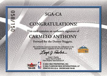 2004-05 Fleer Showcase - Signature Showcase #SGA-CA Carmelo Anthony Back