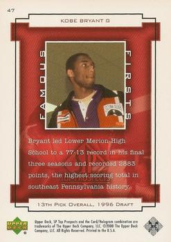 2000 SP Top Prospects #47 Kobe Bryant Back