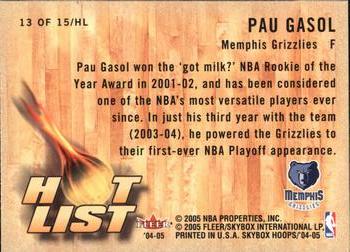2004-05 Hoops - Hot List #13/HL Pau Gasol Back