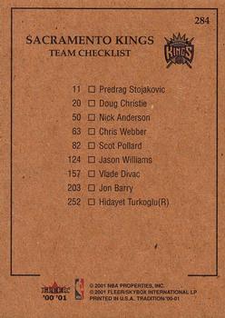 2000-01 Fleer Tradition #284 Sacramento Kings Back