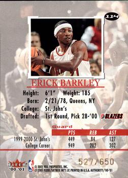 2000-01 Fleer Authority #114 Erick Barkley Back