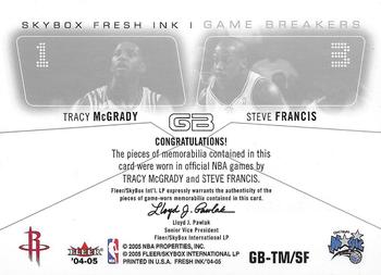 2004-05 SkyBox Fresh Ink - Game Breakers Jerseys #GB-TM/SF Tracy McGrady / Steve Francis Back