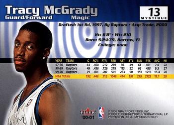 2000-01 Fleer Mystique #13 Tracy McGrady Back