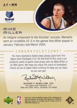 2004-05 SP Game Used - Authentic Fabrics Gold #AF-MM Mike Miller Back
