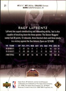 2000-01 SP Authentic #21 Raef LaFrentz Back
