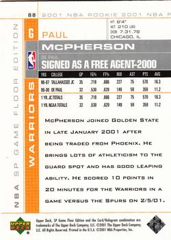 2000-01 SP Game Floor #88 Paul McPherson Back