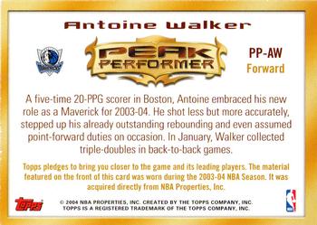 2004-05 Topps - Peak Performers Relics #PP-AW Antoine Walker Back