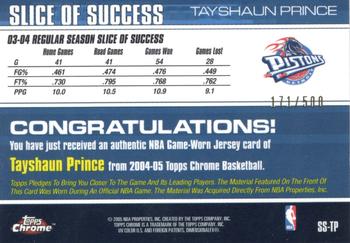 2004-05 Topps Chrome - Slice of Success #SS-TP Tayshaun Prince Back