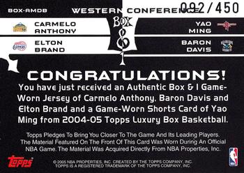 2004-05 Topps Luxury Box - Box & 1 #BOX-AMDB Carmelo Anthony / Yao Ming / Elton Brand / Baron Davis Back
