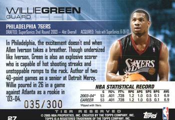 2004-05 Topps Luxury Box - Tier Reserved #27 Willie Green Back