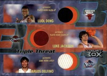 2004-05 Topps Luxury Box - Triple Threat Relics #TT-DJD Luol Deng / Luke Jackson / Carlos Delfino Front