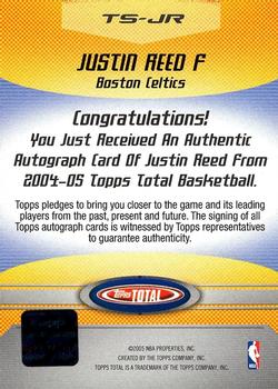 2004-05 Topps Total - Total Signature #TS-JR Justin Reed Back