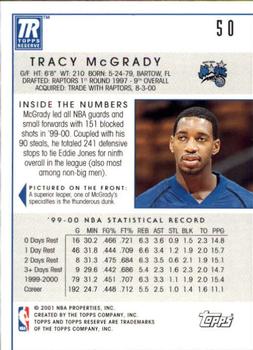 2000-01 Topps Reserve #50 Tracy McGrady Back