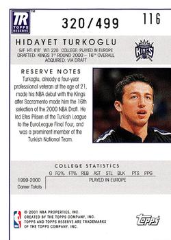 2000-01 Topps Reserve #116 Hidayet Turkoglu Back