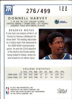 2000-01 Topps Reserve #122 Donnell Harvey Back