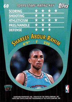 2000-01 Topps Stars #60 Shareef Abdur-Rahim Back
