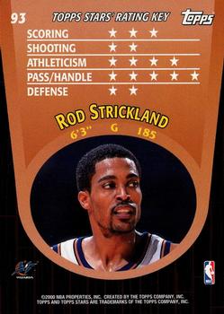 2000-01 Topps Stars #93 Rod Strickland Back