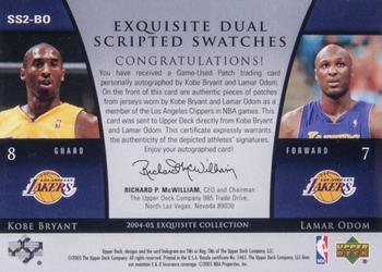 2004-05 Upper Deck Exquisite Collection - Dual Scripted Swatches #SS2-BO Kobe Bryant / Lamar Odom Back