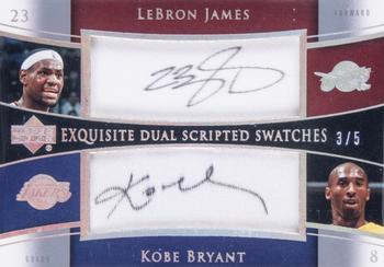 2004-05 Upper Deck Exquisite Collection - Dual Scripted Swatches #SS2-JB LeBron James / Kobe Bryant Front