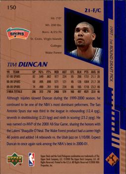 2000-01 Upper Deck #150 Tim Duncan Back